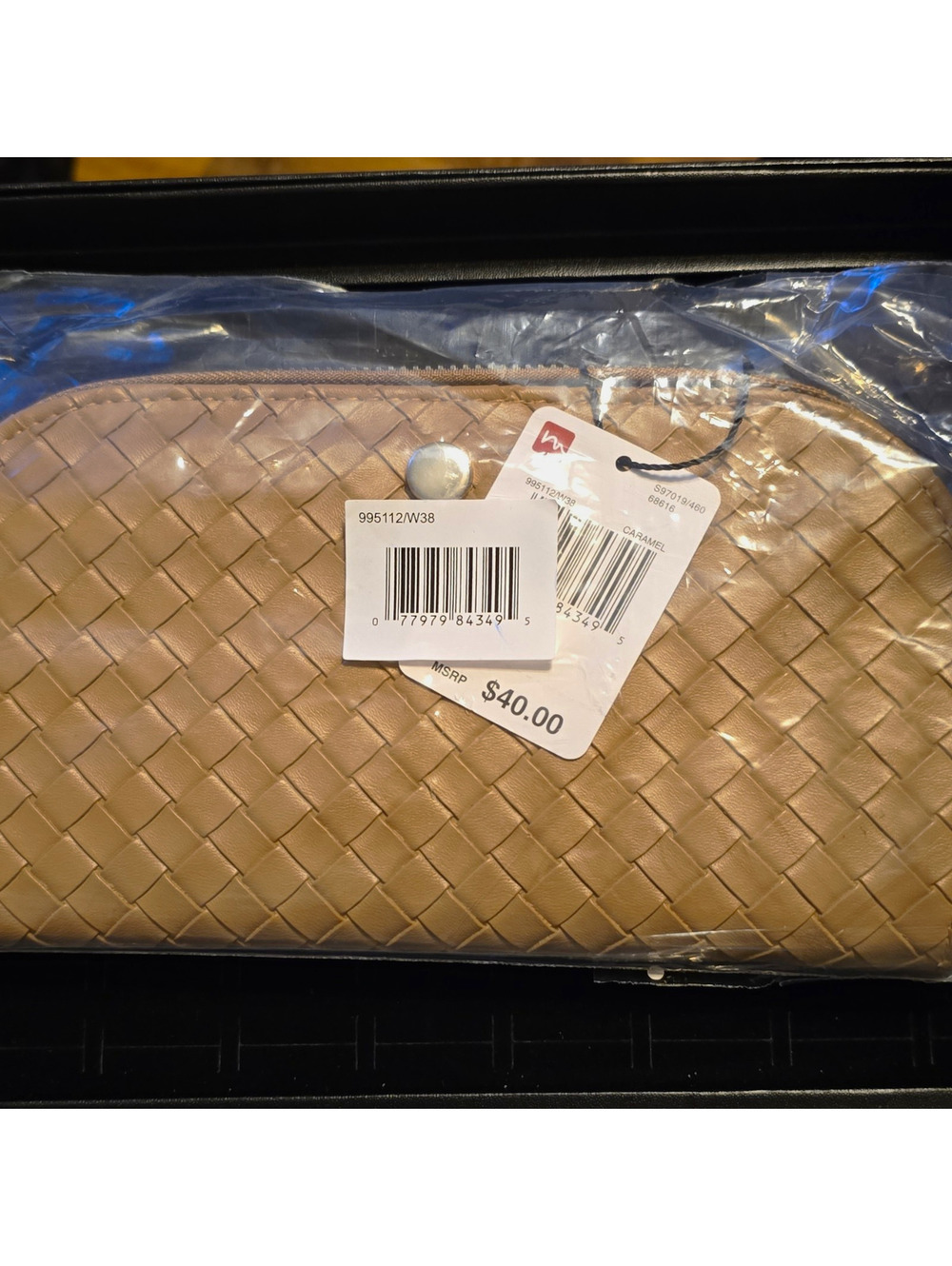 Mundi Women's Beige Woven Pattern Zip Wallet with Woven & Zipper Accents